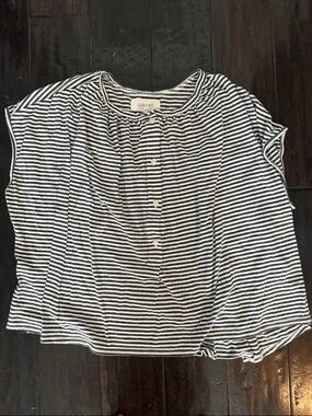 THE GREAT. Black & White Striped Button-Front Blouse S
